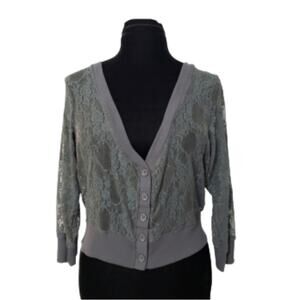 NEW Gray Sheer Mesh Embroidered Crop Cardigan Plus Size 1X